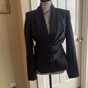 Ann Klein grey pants suit belted jacket pants LA style jacket lined size 4